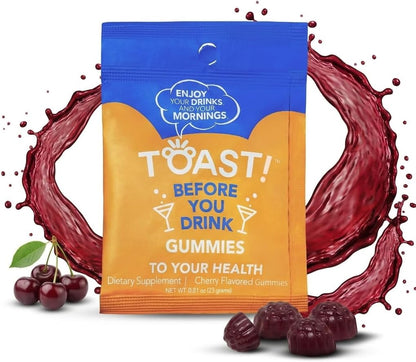 Toast! Before You Drink Gummies - Alcohol & Liver Support Food Supplement - Cherry - 10 Pack