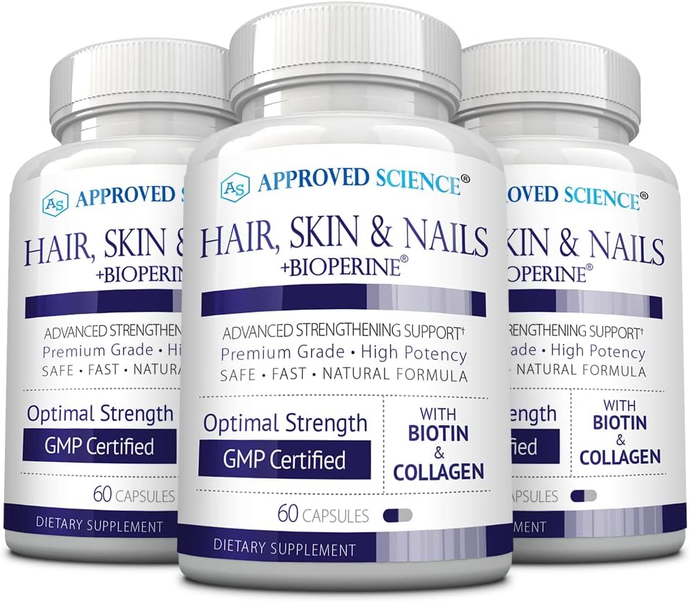 Approved Science Hair, Skin and Nails - Food Supplement - Biotin, Collagen, Vitamin B Complex, Silica, BioPerine - 180 Capsules - 3 Month Supply - görsel 1
