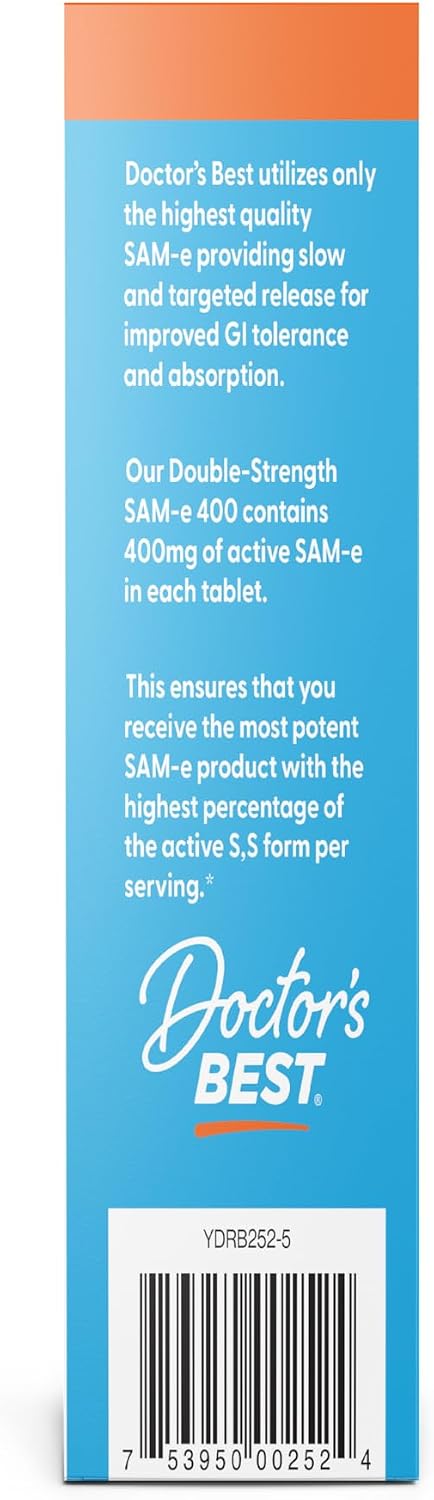 Doctor's Best SAM-e 400 mg, Vegan, Gluten-free, Soy Free, Mood and Joint Support, 60 Enteric Coated Tablets - görsel 3