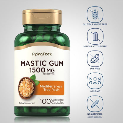 Piping Rock Mastic Gum Capsules 1500mg | 100 Capsules | Mediterranean Tree Resin | Non-GMO, Gluten-free Supplement