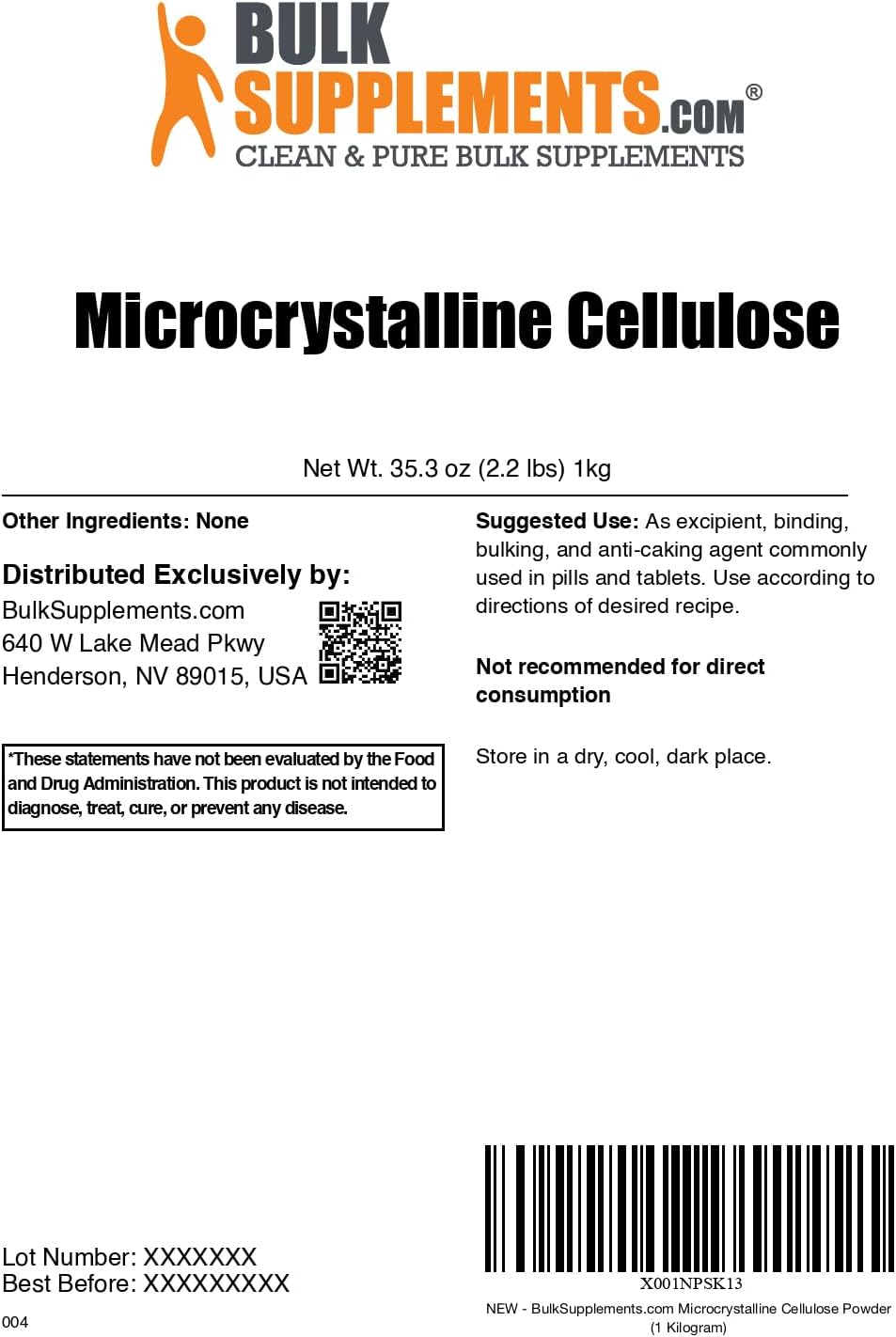 BulkSupplements.com Microcrystalline Cellulose Powder - Food Grade MCC (5kg) - görsel 2