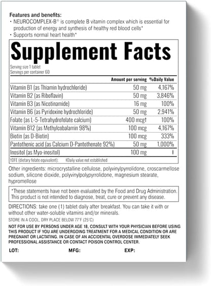 Neurocomplex-B® Slow-Release B Complex - Vegan, Supports Energy, Nerve Function & Mood Balance | 60 Tablets