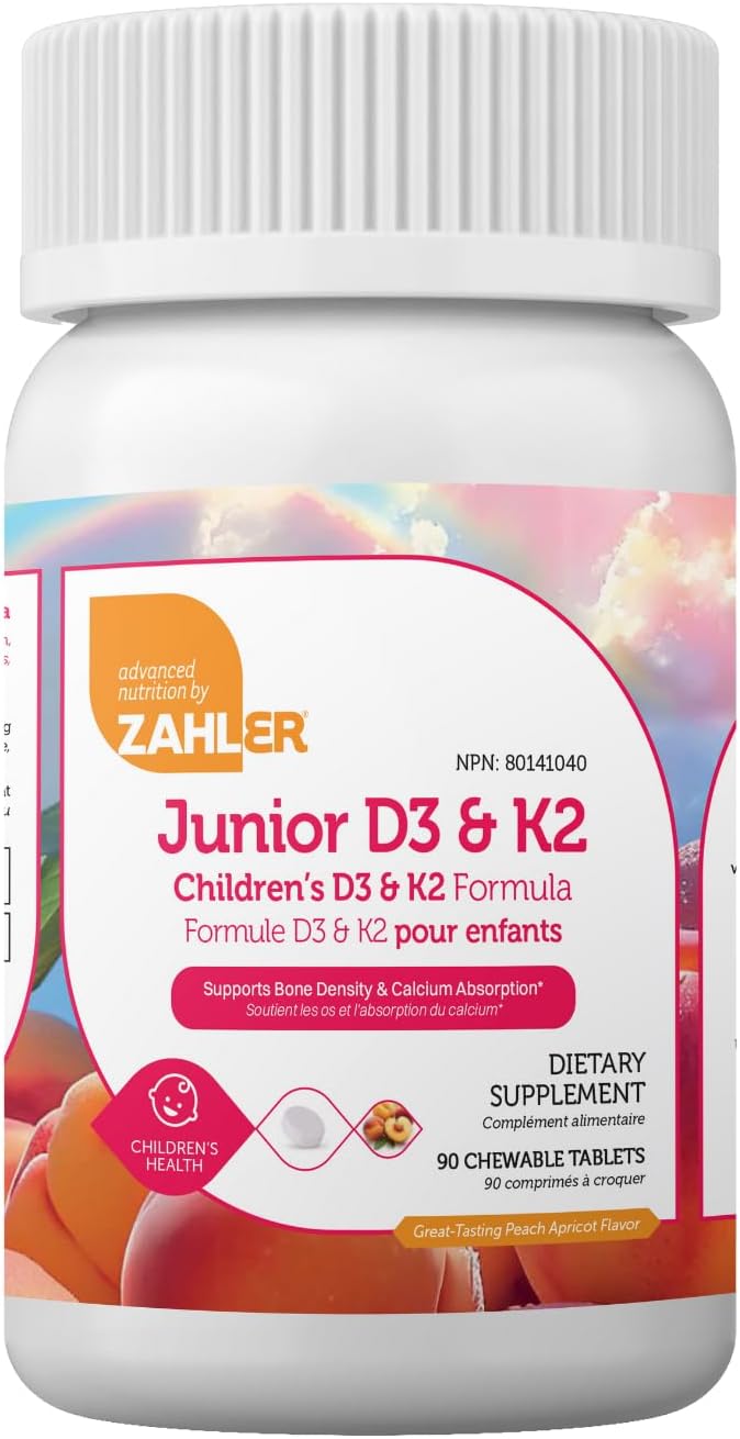 Zahler Junior D3 & K2 - Peach Apricot - 90 Chewable Tablets for Children's Bone and Immune Support - görsel 1