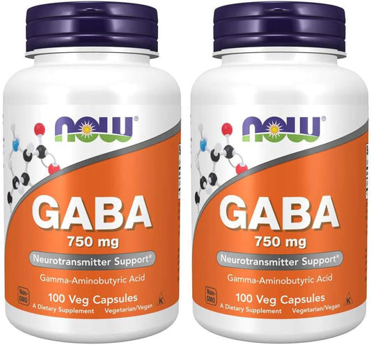 NOW GABA 750 mg, 100 Vcaps (Pack of 2)