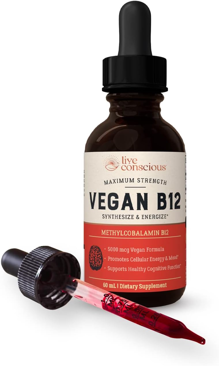 Live Conscious Vegan Vitamin B12 Sublingual Liquid Drops – Methylcobalamin 5000mcg (2 Pack) - görsel 6