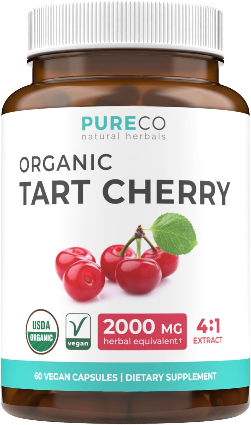 Organic Tart Cherry Capsules - High Strength 500mg 4:1 Extract (60 Capsules) - görsel 1