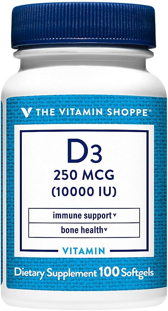 The Vitamin Shoppe Vitamin D3 10,000 IU Food Supplement – 100 Softgels - görsel 1