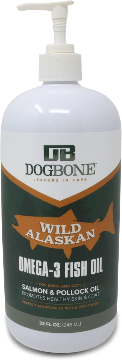 DogBone Omega 3 Fish Oil for Dogs - Wild-Caught Salmon & Pollock, EPA + DHA for Joint, Skin, Heart & Recovery - 946ml Pump