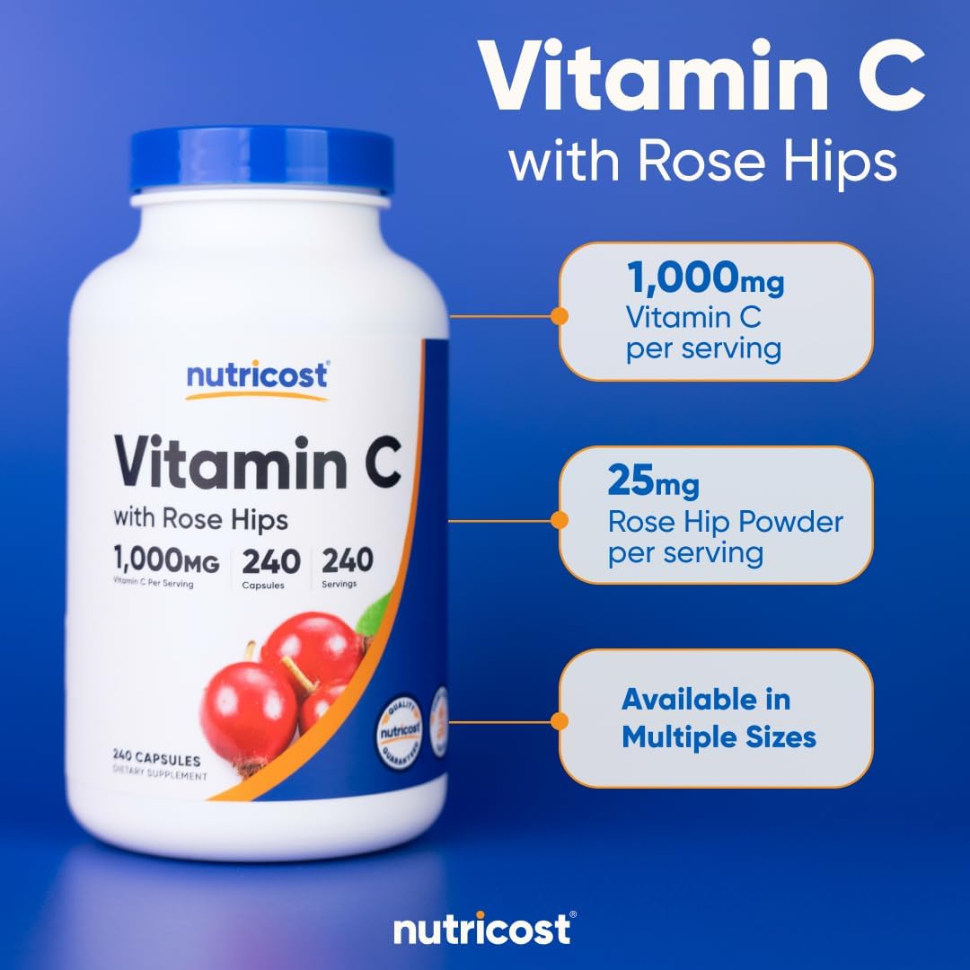 Nutricost Vitamin C with Rose Hips 1025 mg, 240 Capsules - görsel 6