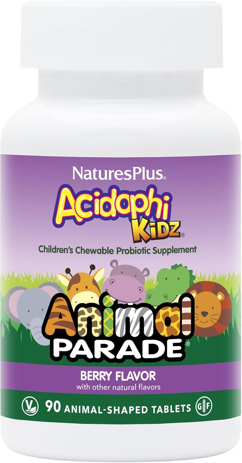 NaturesPlus Animal Parade AcidophiKidz - Berry Flavour - 90 Chewable Tablets - Children's Probiotic with FOS & Grape Seed - görsel 7