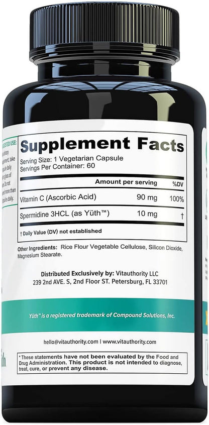 Vitauthority Enhanced Absorption Pure Spermidine Supplement - 99% Standardised Spermidine 3HCl, 60 Servings