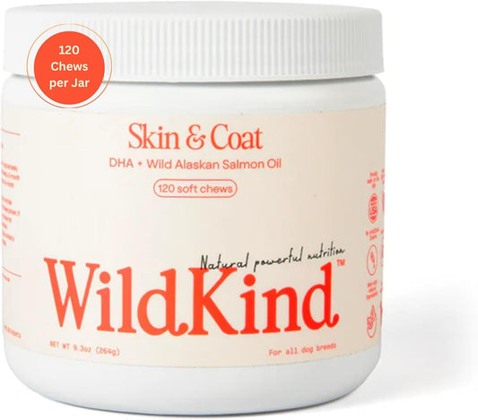 Wildkind Dog Allergy Chews – Wild Alaskan Salmon Oil, Itch Relief & Skin & Coat Support, 120 Soft Chews