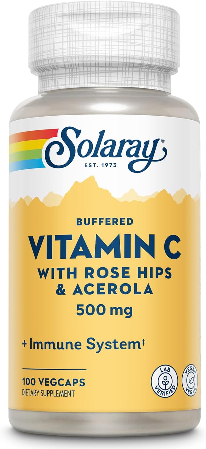 SOLARAY Buffered Vitamin C 500mg plus Rose Hips and Acerola - Immune Support Supplement - 100 VegCaps - görsel 1