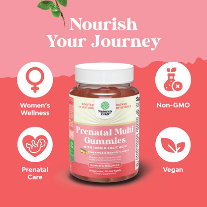 Natures Craft Vegan Prenatal Gummies for Women - Gummy Prenatal Vitamins with Iron, Folic Acid and Superfruit Blend - Chewable Vitamin Gummy Formula (Pineapple and Mango) - 90 Count