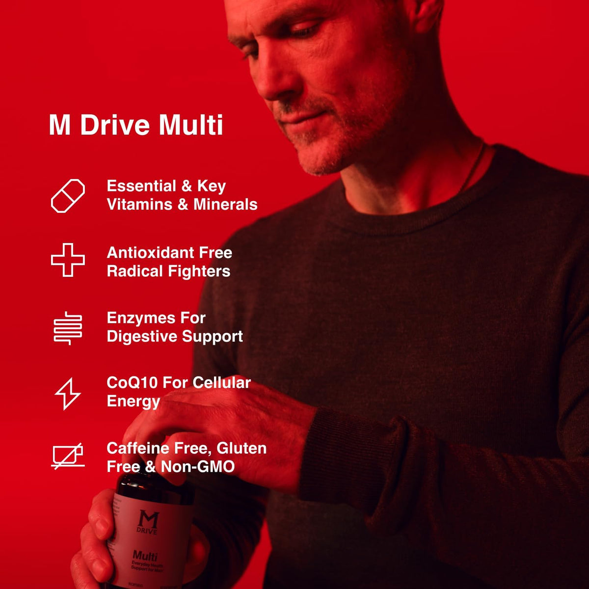 Mdrive Men's Multivitamin - Daily Supplement with CoQ10, Digestive Enzymes, and Vitamin K2 (90 Capsules) - görsel 3
