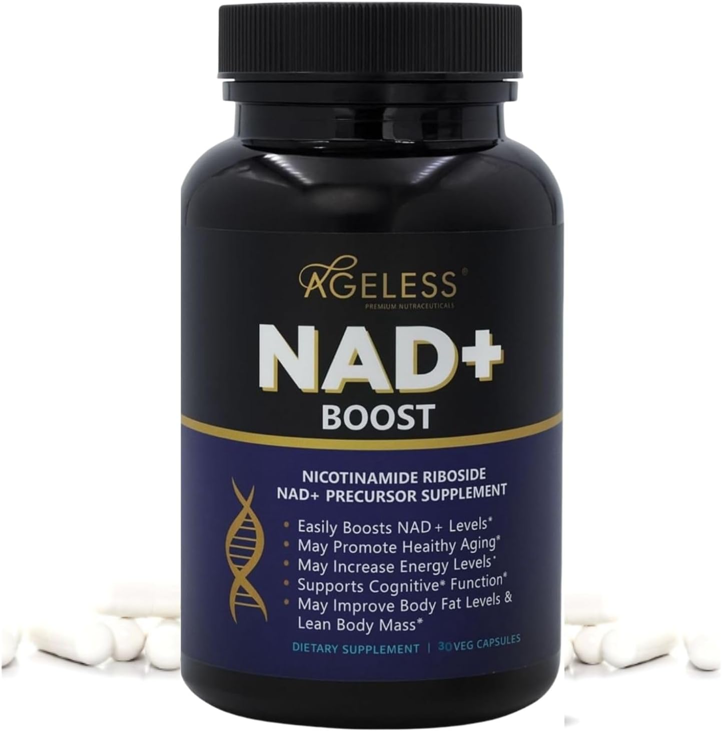 Ageless NAD+ Supplement – Nicotinamide Riboside Chloride – Supports Energy, Focus & Healthy Ageing – 30 Capsules - görsel 1