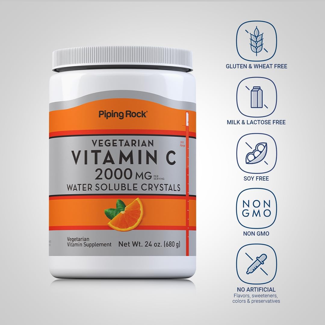 Piping Rock Vitamin C Powder | 2000mg | 24 oz | Water Soluble Crystals | as Ascorbic Acid | Vegetarian, Non-GMO, Gluten-free Supplement - görsel 3