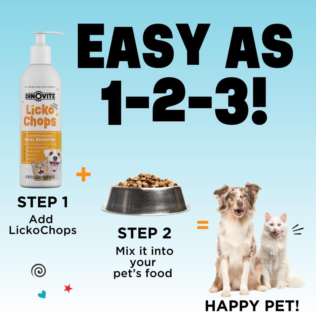Dinovite Lickochops for Dogs & Cats - Omega-6, Omega-3, Probiotics & Vitamin E Supplement, 473 ml with Pump - görsel 4