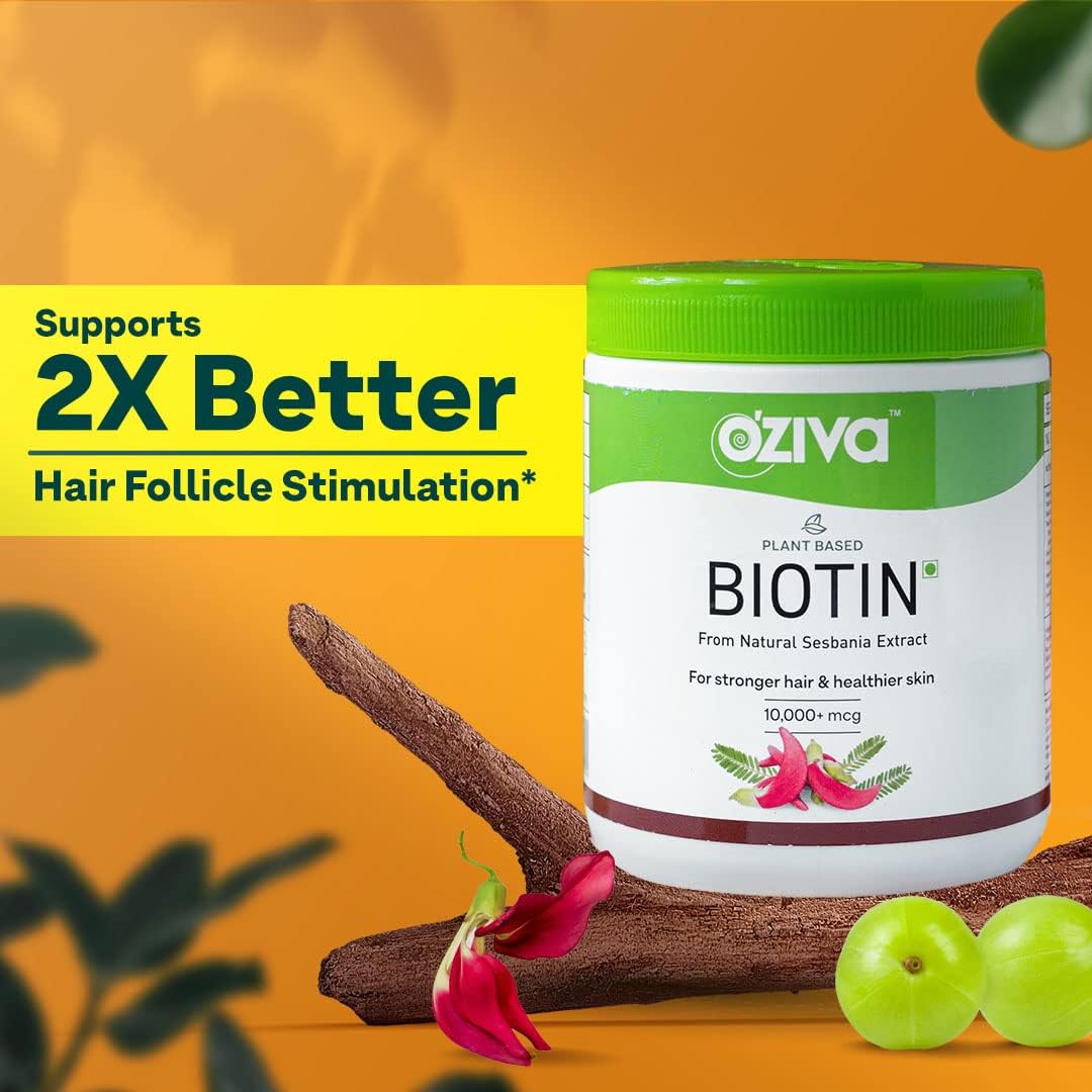 OZiva Plant-Based Biotin Powder 10,000mcg with Amla – Hair, Skin & Nails Support - görsel 2