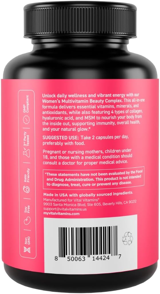 Vital Vitamins Women's Multivitamin Complex - Multi-Collagen Blend, Hyaluronic Acid, MSM - 60 Capsules - görsel 9