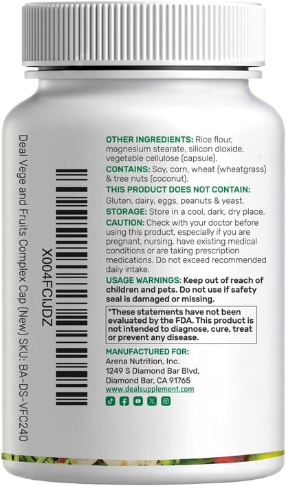 Nature’s Fruits & Veggies Supplement, 240 Veggie Capsules – 80 Whole Food Superfoods for Daily Balance – Non-GMO, Gluten-free