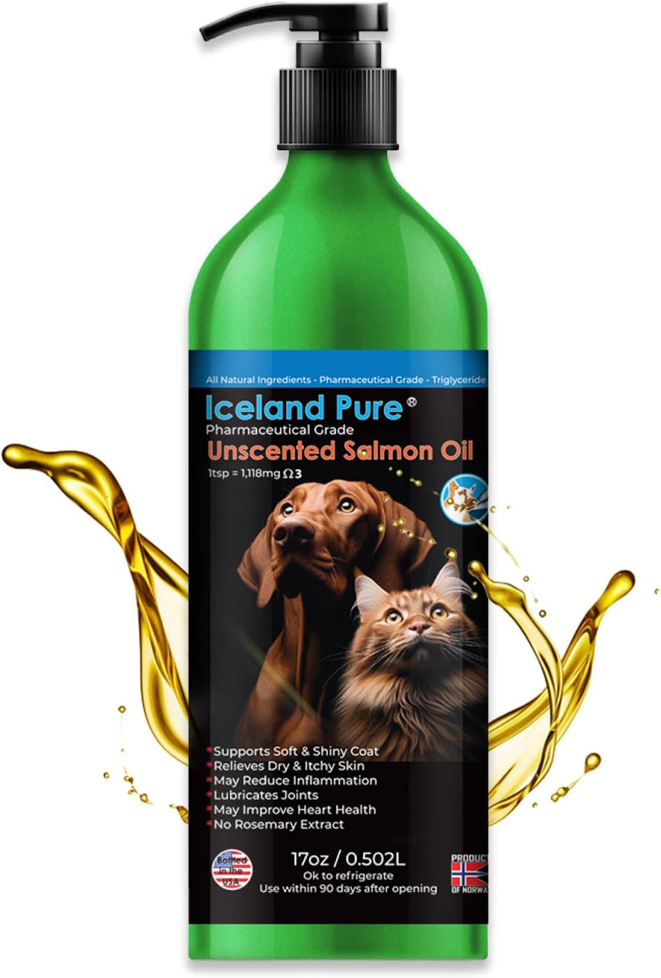 Salmon Oil | Unscented Pharmaceutical Grade | 1118mg Omega-3 per 5ml | Liquid Complementary Feed for Dogs and Cats | BPA-Free Brushed Aluminium Epoxy Coated Bottle with Pump 976ml - görsel 8