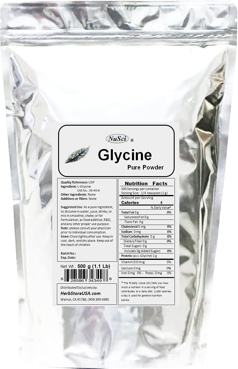 NuSci Pure Glycine Bulk Powder 500g USP Grade - görsel 1