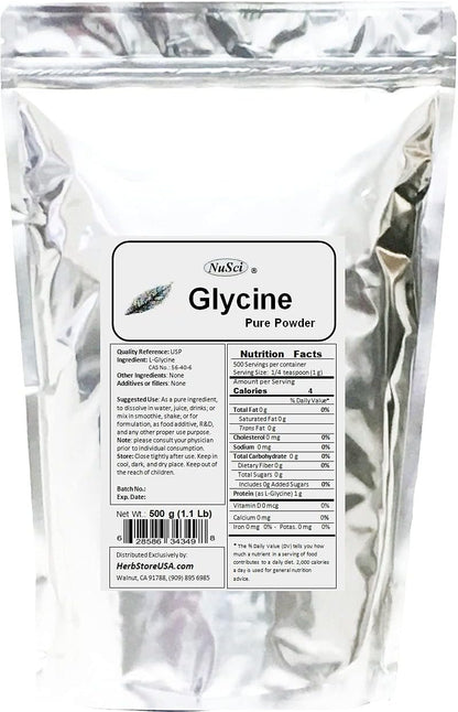 NuSci Pure Glycine Bulk Powder 500g USP Grade
