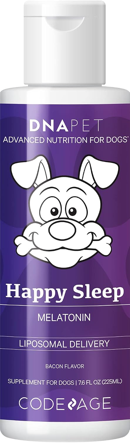 DNA PET Happy Sleep Melatonin Liquid Drops, Vitamin E Calm Formula, Whey Protein Canine Care Supplement, Phospholipid Complex & Phosphatidylcholine, Smoked Bacon Flavour, Sugar-Free, Non-GMO, 225 ml - görsel 1