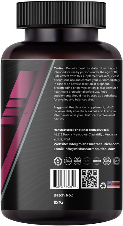 Mishas Nutraceuticals L-Tyrosine with Maca Root, Ashwagandha & Vitamins Complex – Energy, Mental Focus, Stress Relief & Immunity Support – 60 Capsules (30 Servings)