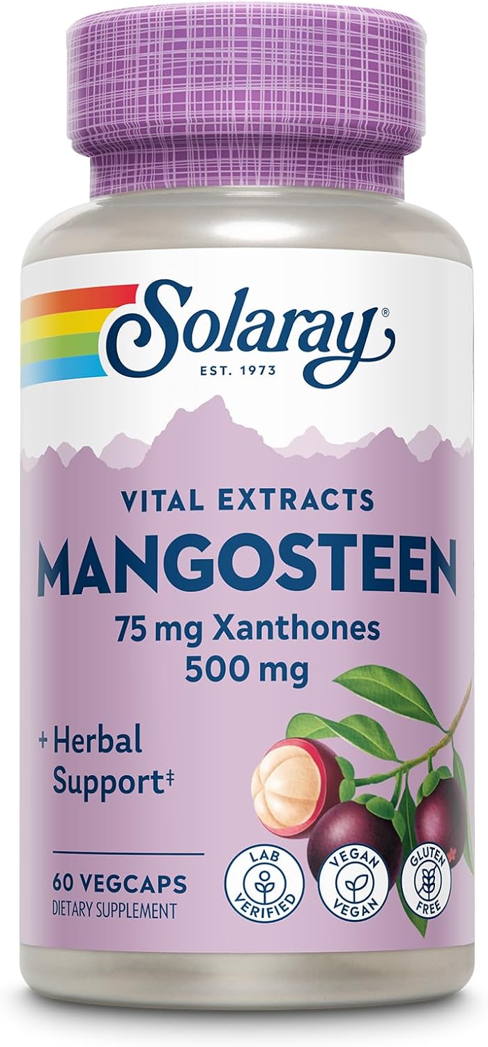 SOLARAY Vital Extracts Mangosteen 500mg - Herbal Supplement with Xanthones & Polyphenols, Vegan & Gluten Free, 60 VegCaps - görsel 1