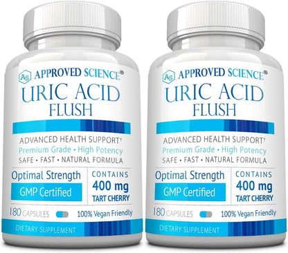 Approved Science Uric Acid Flush Supplement - Tart Cherry, Turmeric, Milk Thistle - Joint Support and Active Mobility - Made in USA - Vegan - 180 Capsules per Bottle - 6 Month Supply - 2 Bottles