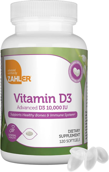 Zahler - Advanced Vitamin D3 10,000 IU Softgels (250) – Vitamin D for Immune, Bone, Teeth and Muscle Support