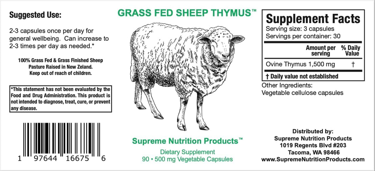 Supreme Nutrition Sheep Thymus – 100% Grass-Fed and Finished in New Zealand, 90 Capsules of Pure Ovine Thymus - görsel 4