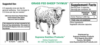 Supreme Nutrition Sheep Thymus – 100% Grass-Fed and Finished in New Zealand, 90 Capsules of Pure Ovine Thymus