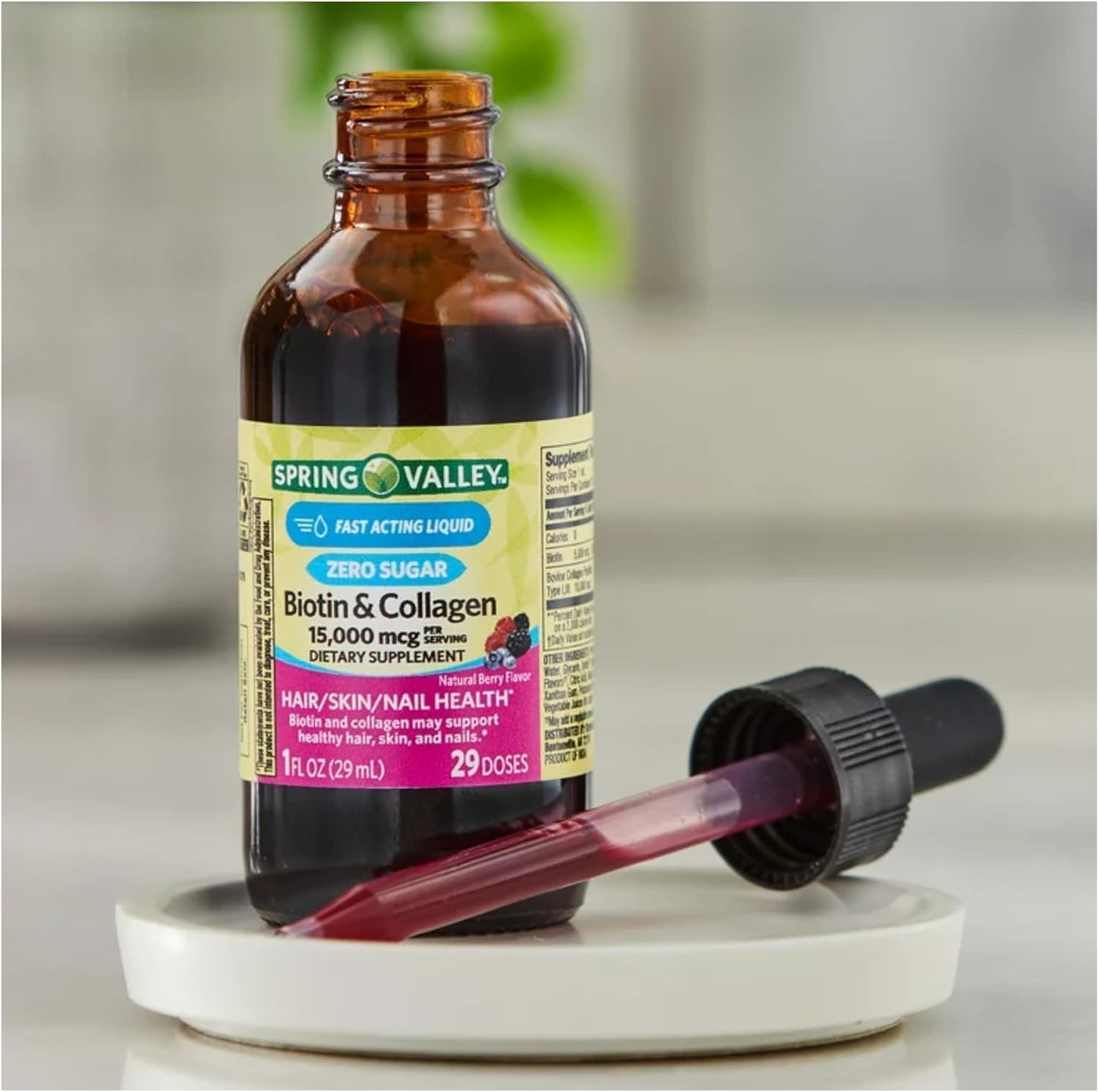 Liquid Biotin and Collagen 15000 mcg, Natural Berry Flavour, Drops for Hair, Skin, Nails (Pack of 2) - görsel 6