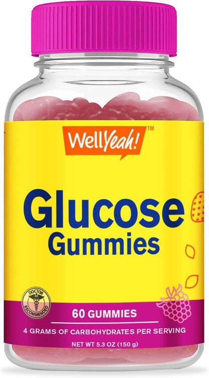 WellYeah Glucose Gummies – 4 Grammes of Carbohydrates, Naturally Sourced Flavours, Chewable for Men and Women, Non-GMO, Gluten-free (60 Count)