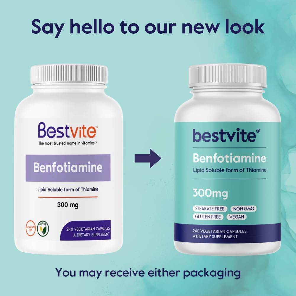 BESTVITE Benfotiamine 300mg (240 Vegetarian Capsules) – No Stearates, Non-GMO, Gluten-free – Image 4
