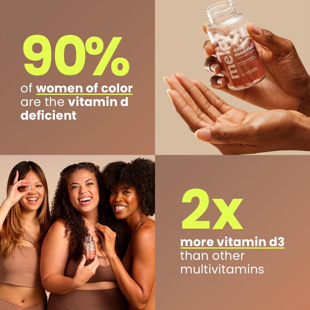 Mela Daily Essentials Multivitamin for Melanated Women - High-Dose Vitamin D3 and B12, Probiotics, Lion's Mane, Ceylon Cinnamon - Vegan, Gluten-Free, Non-GMO, 30-Day Supply (60 Capsules) - görsel 2