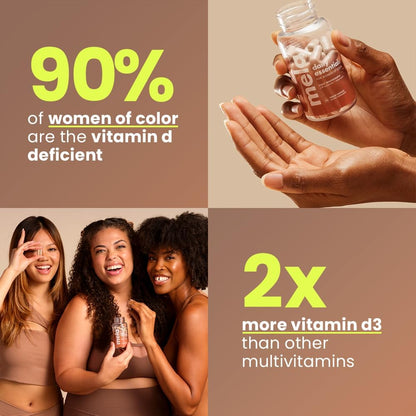Mela Daily Essentials Multivitamin for Melanated Women - High-Dose Vitamin D3 and B12, Probiotics, Lion's Mane, Ceylon Cinnamon - Vegan, Gluten-Free, Non-GMO, 30-Day Supply (60 Capsules)