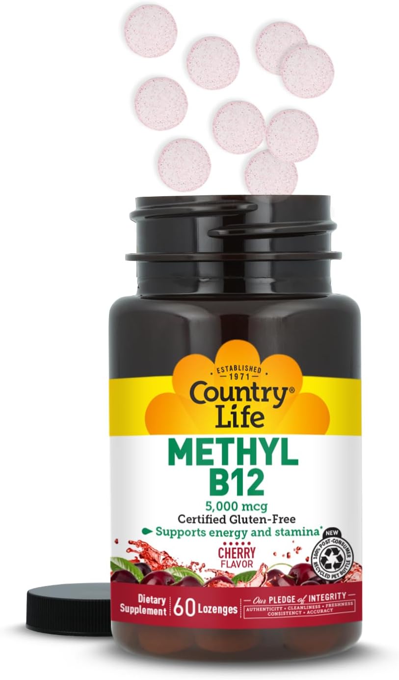 Country Life Methyl B12, Contributes to Energy and Stamina, 5,000mcg, 60 Lozenges, Gluten-free, Vegan, Non-GM Verified - görsel 2