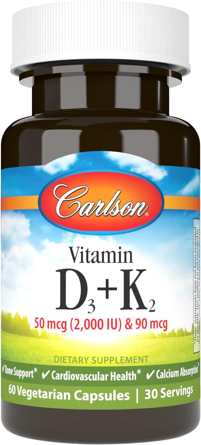 Carlson Vitamin D3 + K2, 2000 IU (50 mcg) D3 & 90 mcg K2 as MK-7, 60 Capsules - görsel 1