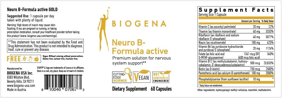 Biogena Neuro B-Formula Active Gold - Vitamin B Complex Capsules - görsel 2