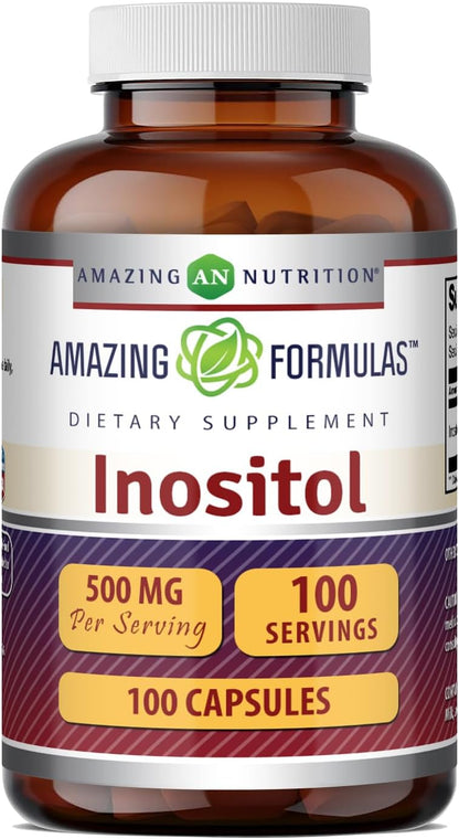 Amazing Formulae Inositol 500 mg | Capsules Supplement | Non-GMO | Gluten-Free | Made in USA (1 Pack, 100 Count)