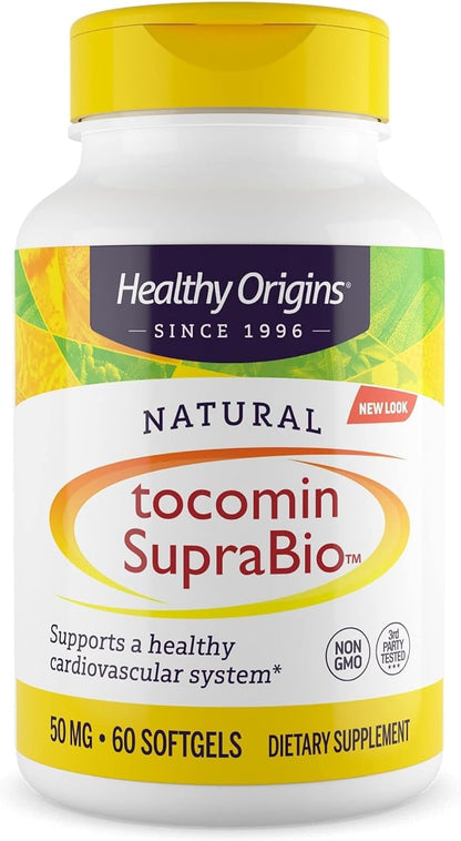 Healthy Origins Tocomin SupraBio (Tocotrienols), 50 mg - Vitamin E Supplement for Heart and Skin Health, 60 Softgels