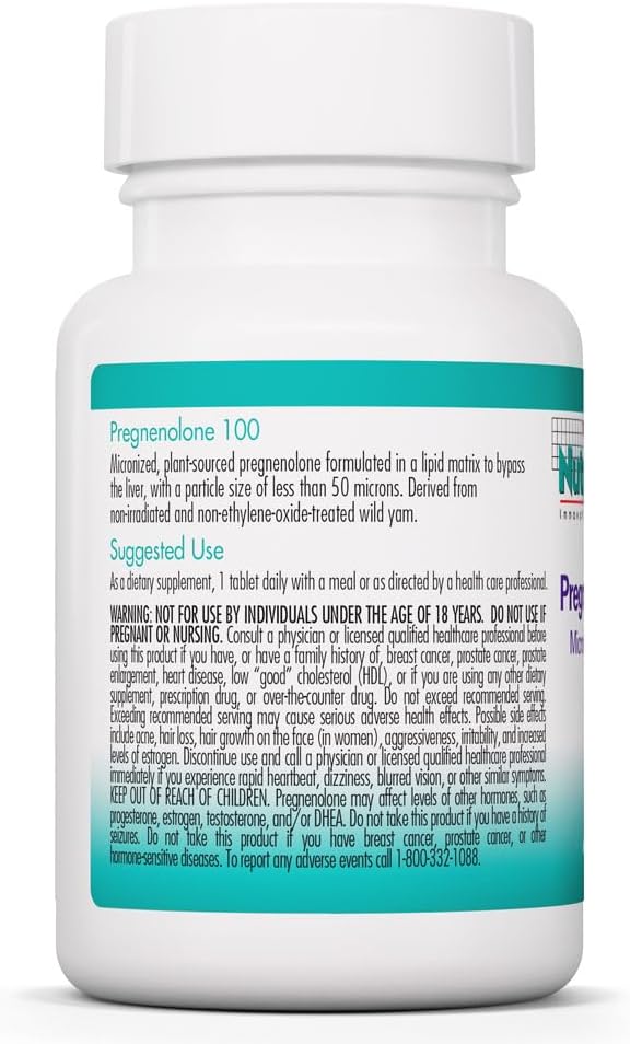 NutriCology Pregnenolone 100 mg - Micronised Hormone Precursor - 60 Tablets - görsel 3