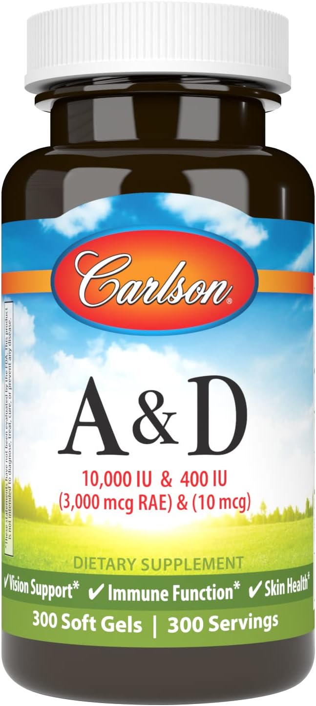 Carlson A & D, 10,000 IU Vitamin A & 400 IU Vitamin D3, 300 Soft Gels - görsel 1