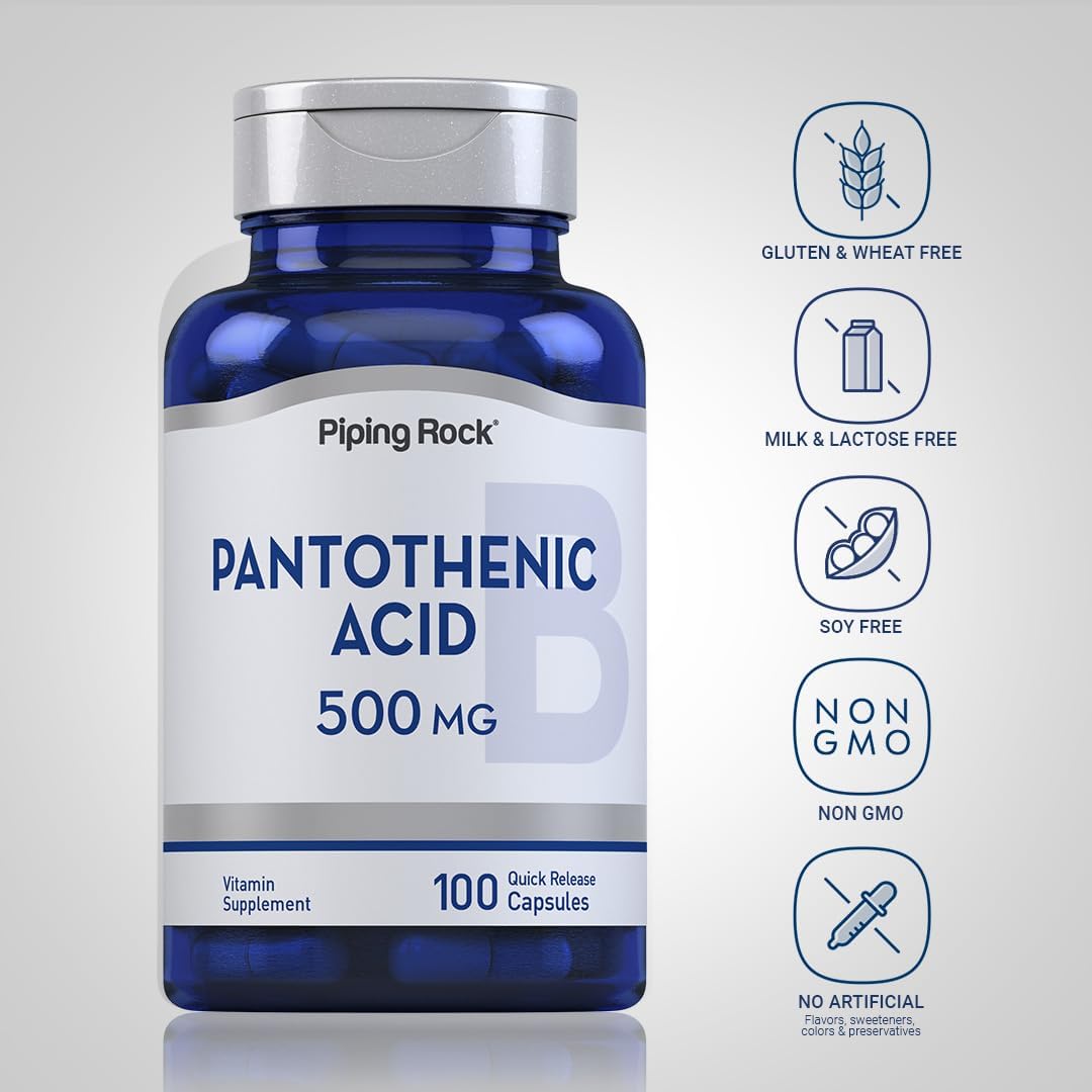 Piping Rock Pantothenic Acid 500mg - 100 Capsules | Vitamin B5 as Calcium d-Pantothenate - görsel 3