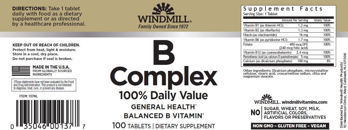 Windmill Vitamin B-Complex - 100 Tablets - görsel 2