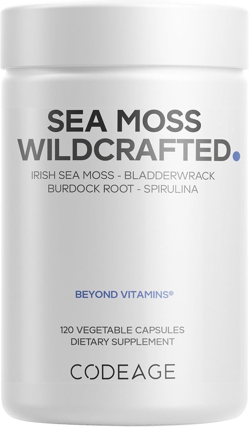 Codeage Raw Wildcrafted Irish Sea Moss Supplement with Spirulina, Bladderwrack, Burdock Root & Black Pepper - 120 Capsules - görsel 1